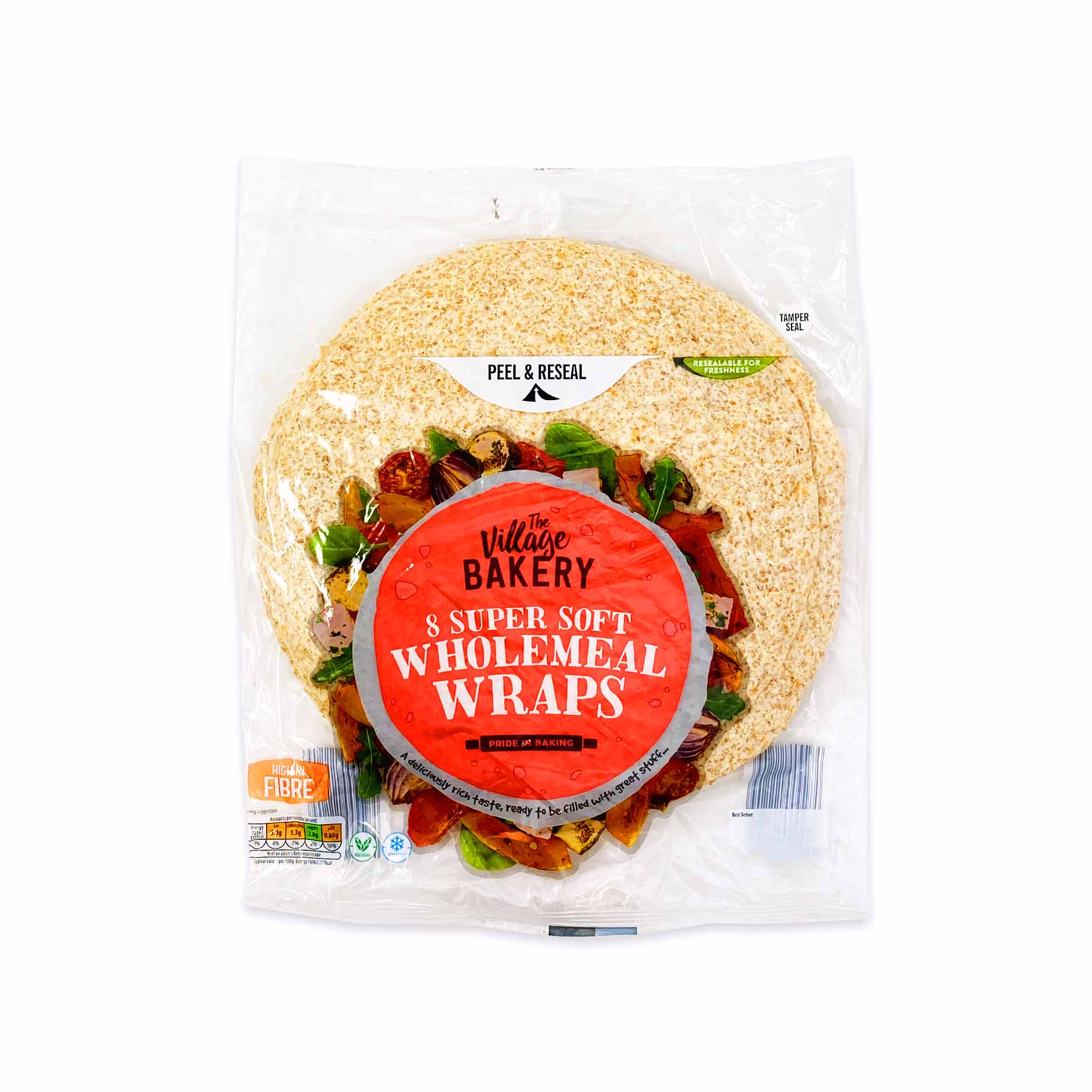 Wholemeal Tortilla Wraps 8x62g Village Bakery